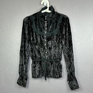Vintage Fantazia Velvet Lace Top Size Medium Black Witchy Goth NEW Long Sleeves